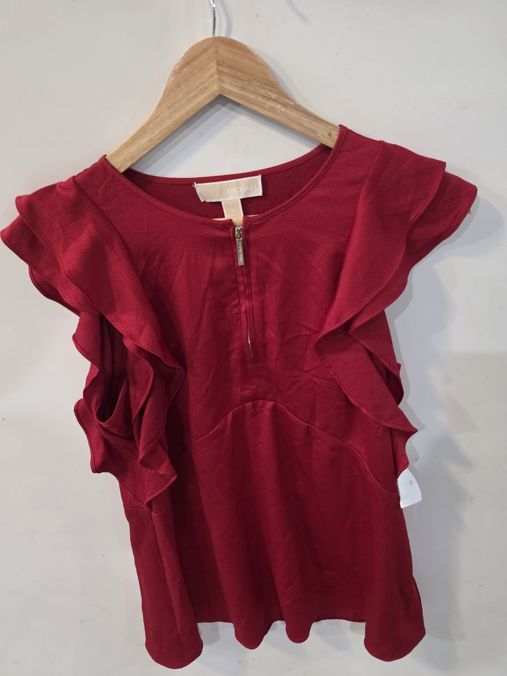 Nwt Michael Kors Red Ruffle Sleeve Zip Shirt Size S